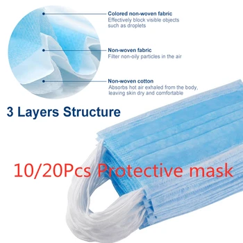 

10/20Pcs 3-layer structure Disposable Masks Dust Anti flu Protector Face Masks Outdoor Protective Masks Crowded place 4h/pcs D30