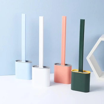 

Bathroom Toilet Brush Holder Wall-Mounted Toilet Brush Soft Flat TPR Head Set for Household Bathroom Accessories