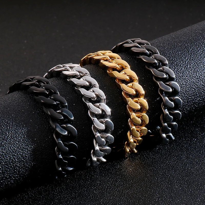13 мм толстое Золото Нержавеющая сталь Мужской Снаряженный кубинский браслет панк рок ретро серебряная кисть черный мужской байкер браслеты и браслет ювелирные изделия