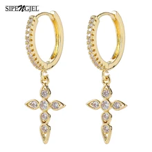 SIPENGJEL New Fashion Copper Inlaid Zircon Hoop Earrings Classic Cross Hip Hop Punk Earrings For Women Girls Jewelry 2021