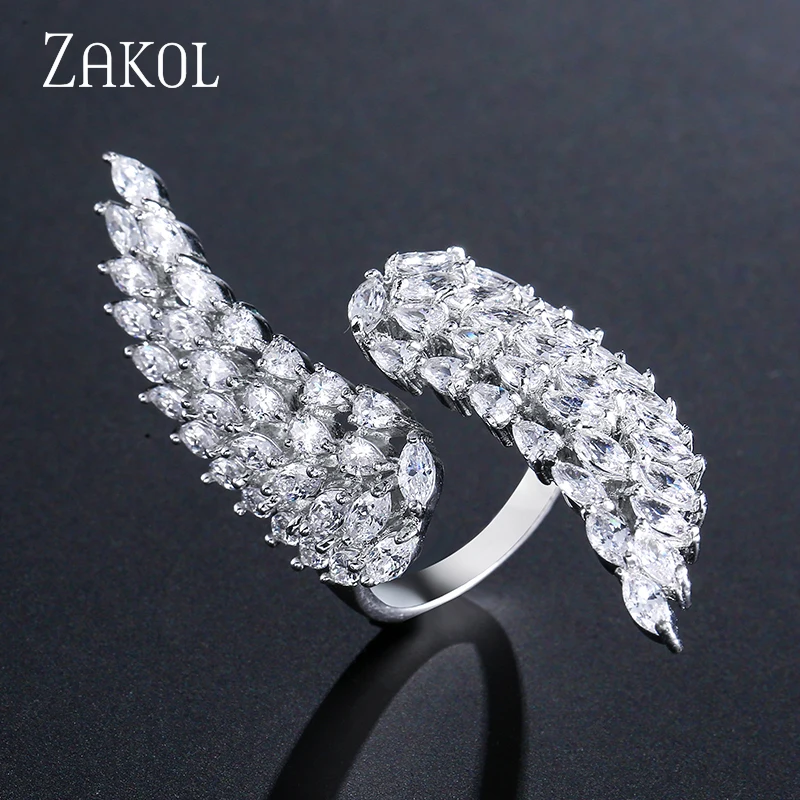 ZAKOL Модные кольца с крыльями ангела белого золота кубическим цирконием для