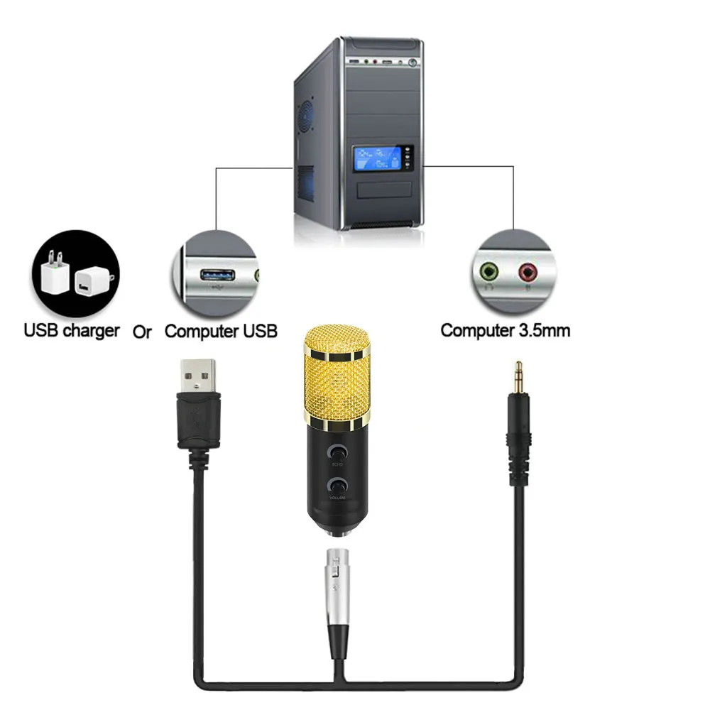 Микрофон выделенный(USB+ 3,5 мм) двойной кабель Поддержка подключения звуковой карты уменьшить фоновый шум