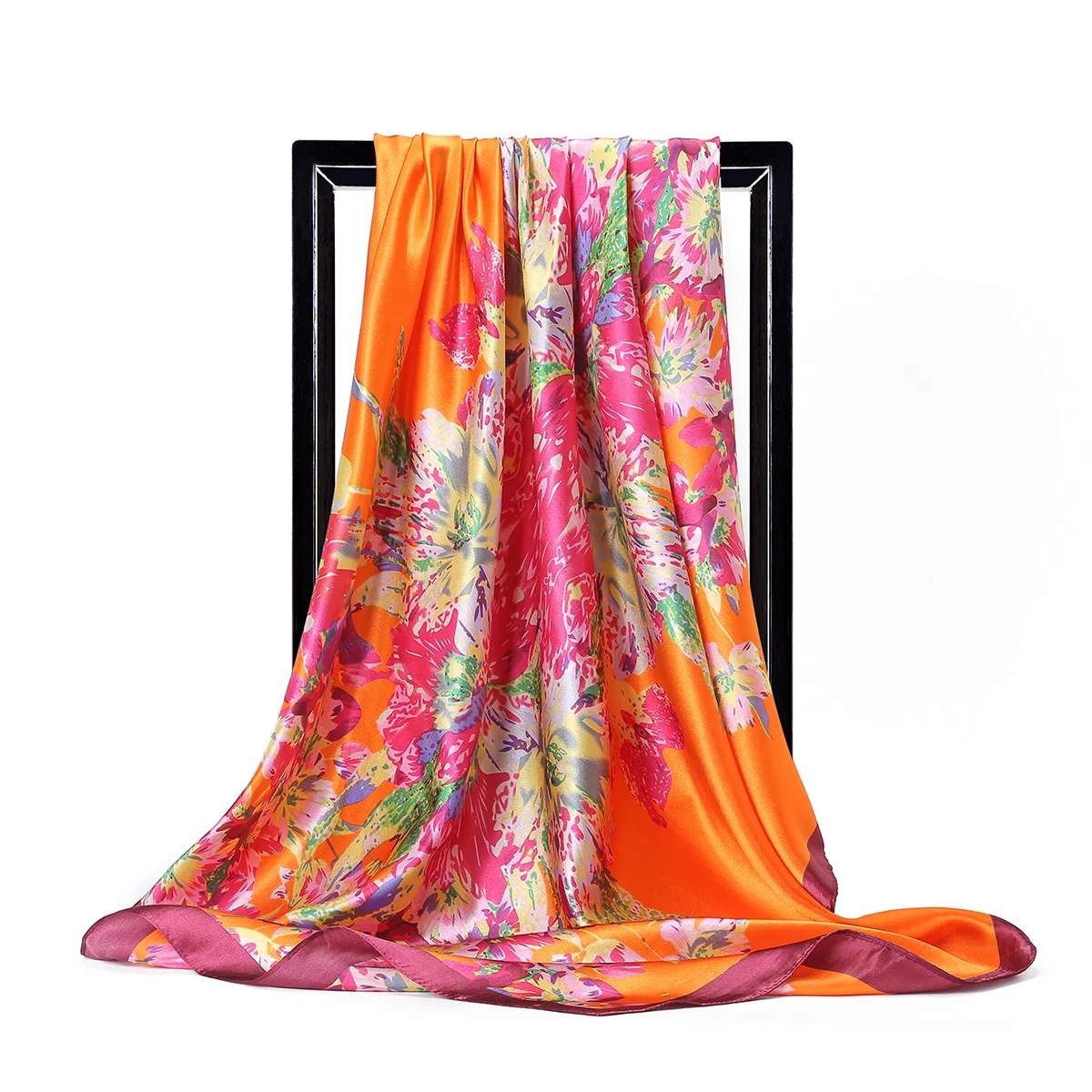 

Gao he 90cm Bandana Europe And America Big Brand Butterfly Plant Flowers Women's Imitated Silk Fabric Silk Scarves Headscarf Gif