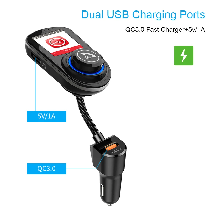 3.0 FM Transmitter Car Cigarette Lighter Fast Charger Touch Control Bluetooth Charger Hifi Music Player Handsfree Call Device
