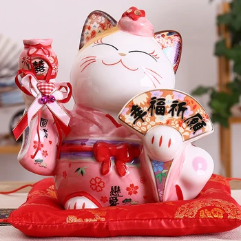 

8 pulgadas ceramica Maneki Neko ornamento gato de la suerte caja de dinero pareja japonesa gato de
