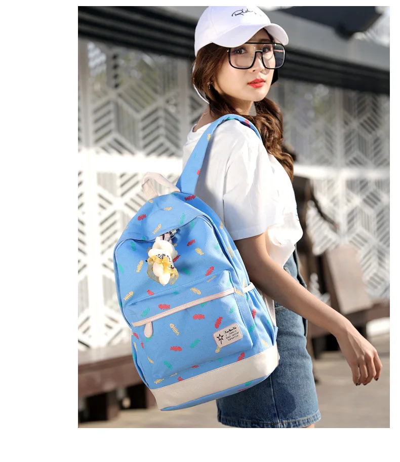 3 Pcs Printing Canvas School Bag for Teenagers Girls New 2019 Fashion Floral Backpacks College Large Capacity Laptop Travel bags (16)