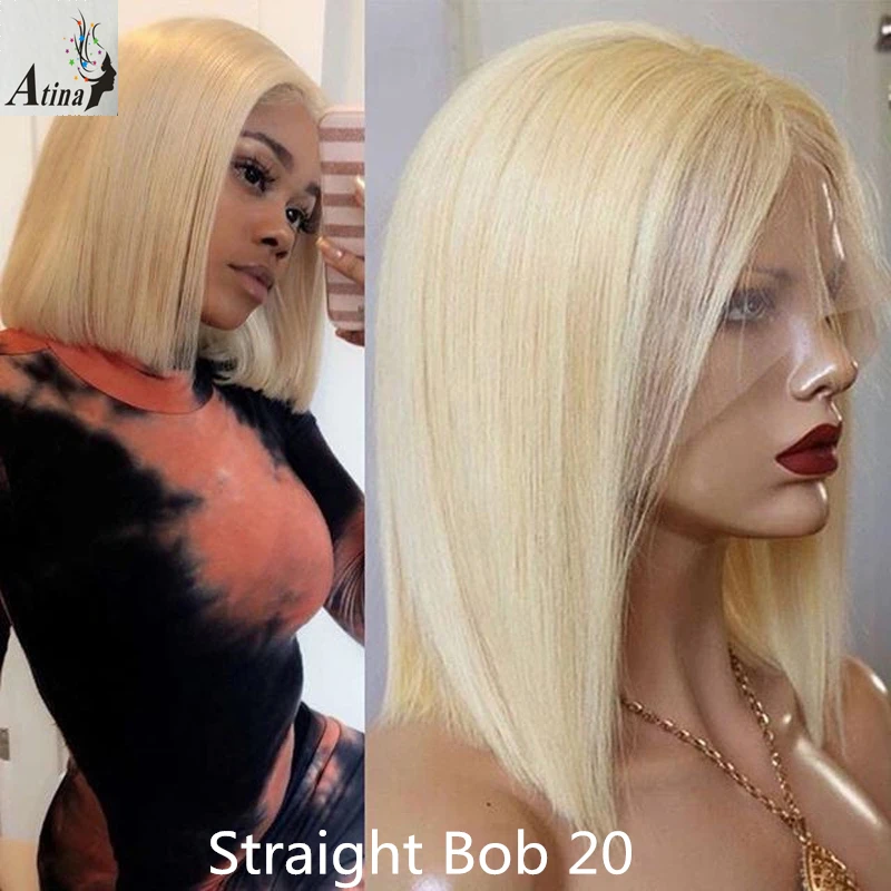 

613 Blonde Short Bob Straight Lace Front Human Hair Wigs 13x6 HD Transparent Lace Frontal PrePlucked 150 Density With Baby Hair