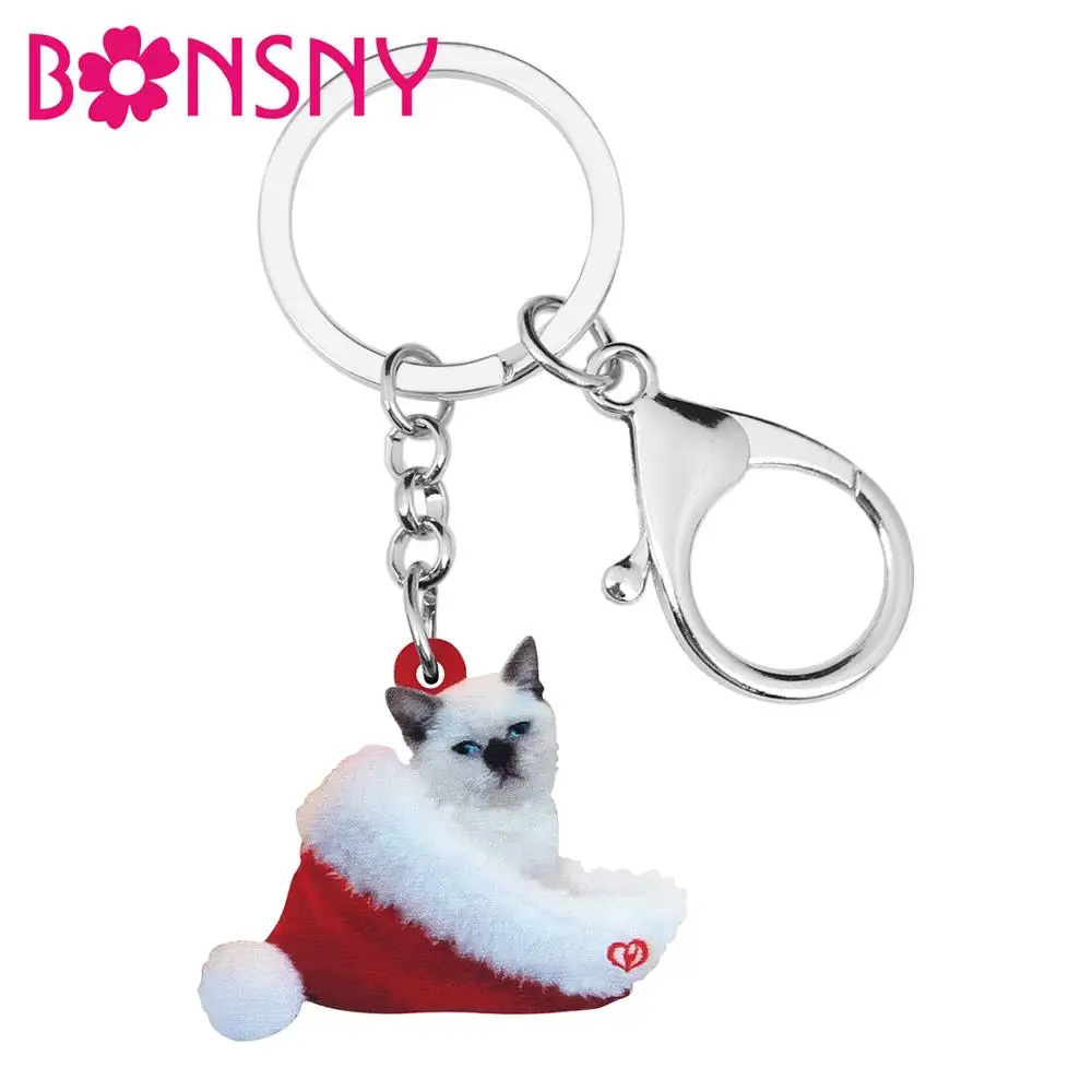 Акриловый брелок Bonsny для женщин и девушек сиамская кошачья шапка котенок ключей