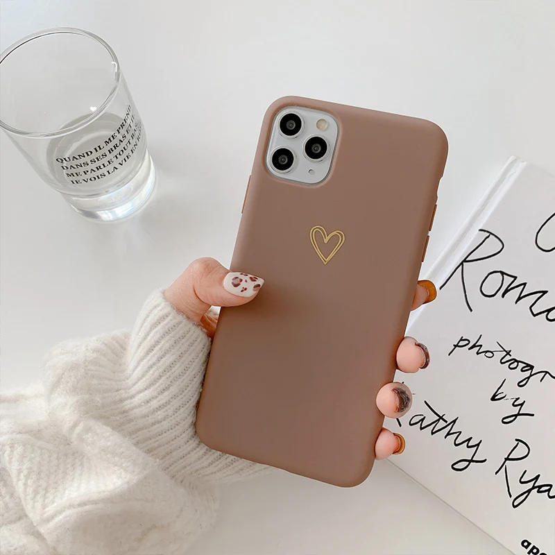 Матовый чехол для телефона iphone 7 8 6 6S Plus X XR XS Max Bronzing love heart Мягкий силиконовый из