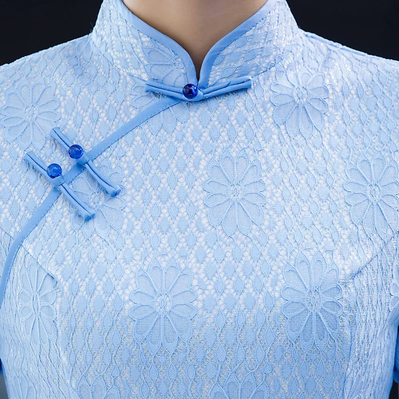 Китайское женское элегантное вечернее платье тонкий длинный Qipao сексуальный кружевной Чонсам с высоким разрезом Размер M-3XL