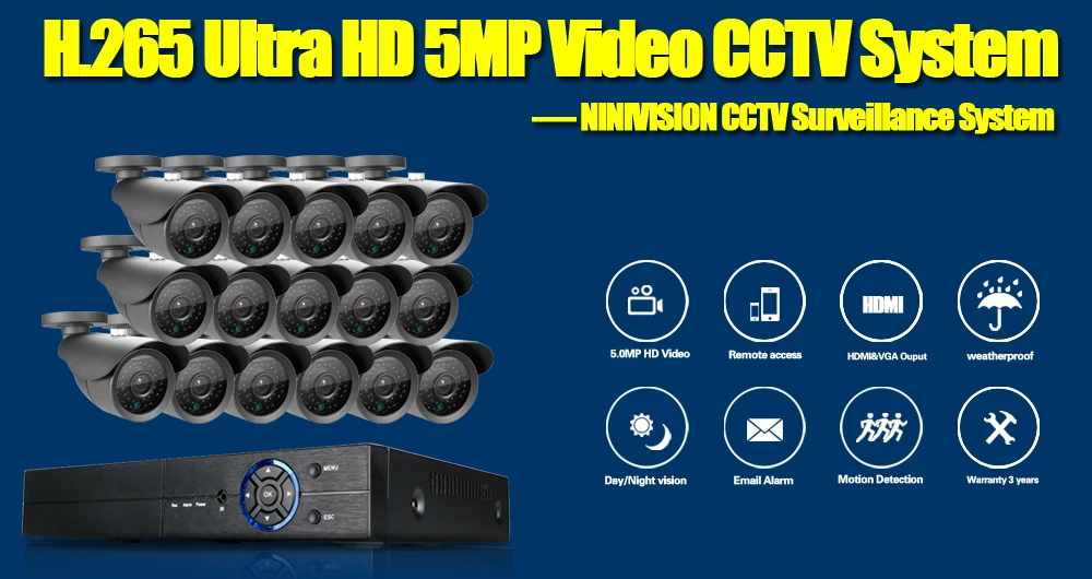 H.265+ 5MP Ultra HD 16CH DVR CCTV система безопасности 16 шт. IP66 Weaterproof открытый 5MP камера комплект видеонаблюдения