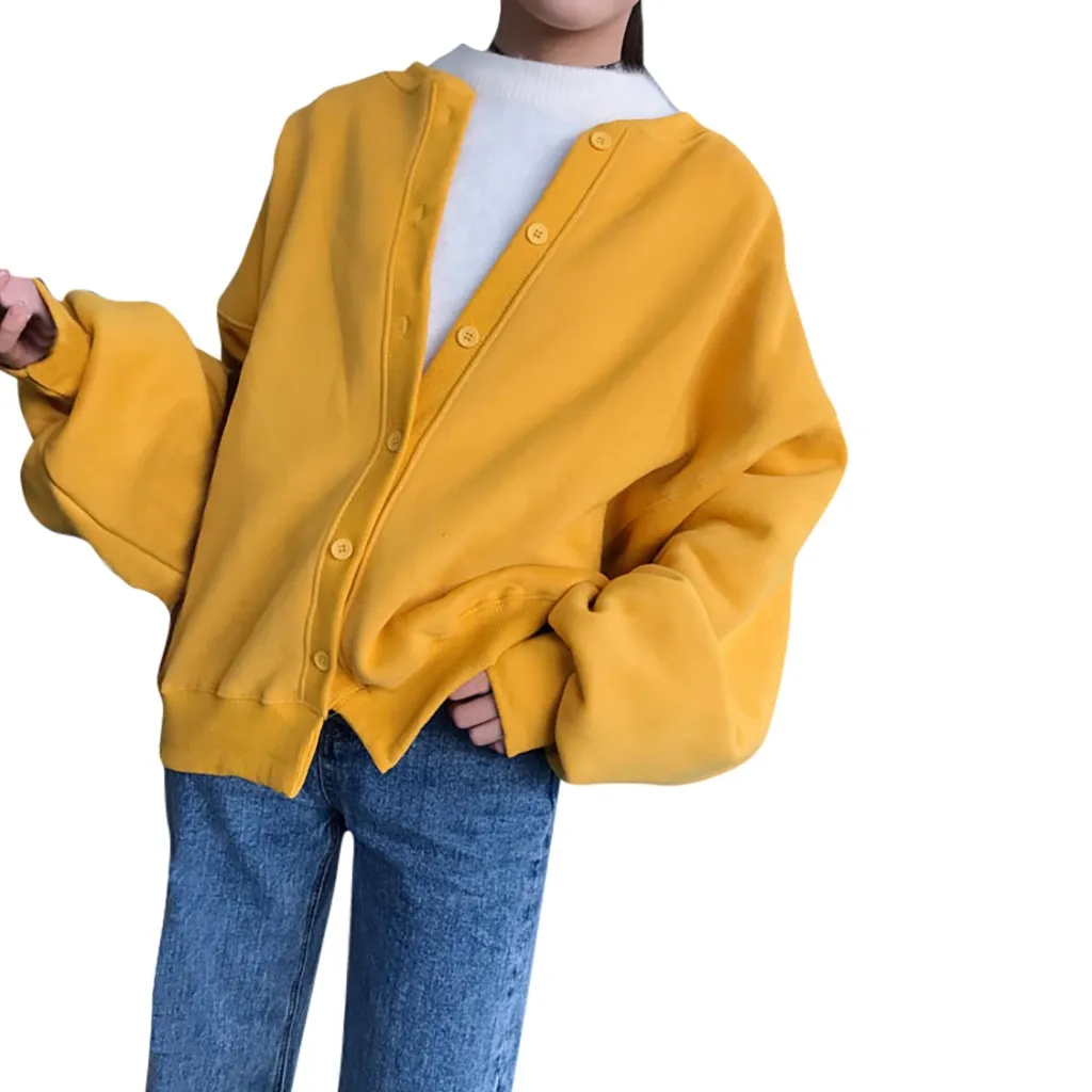 JAYCOSIN, больше размера d, однотонная куртка-бомбер, женское ретро пальто на пуговицах, весна, зима, длинный рукав, основного размера плюс, байкерские куртки 905W - Цвет: Цвет: желтый