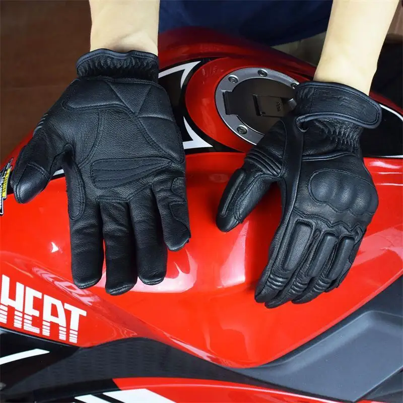 

GHOST RACING Motorcycle Gloves Cold Protection Motocross Leather Gloves Retro Breathable Anti-fall Touch Screen Waterproof