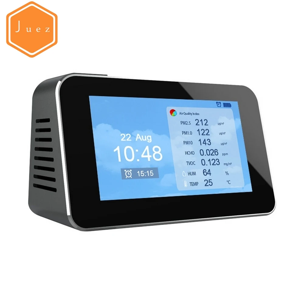 Indoor Air Quality Meter Air Pollution Monitor Micro-dust Detector Carbon Dioxide Analyzer Temperature Humidity Sensor for CO2 PM2.5 TVOC AQI Temp and Hum