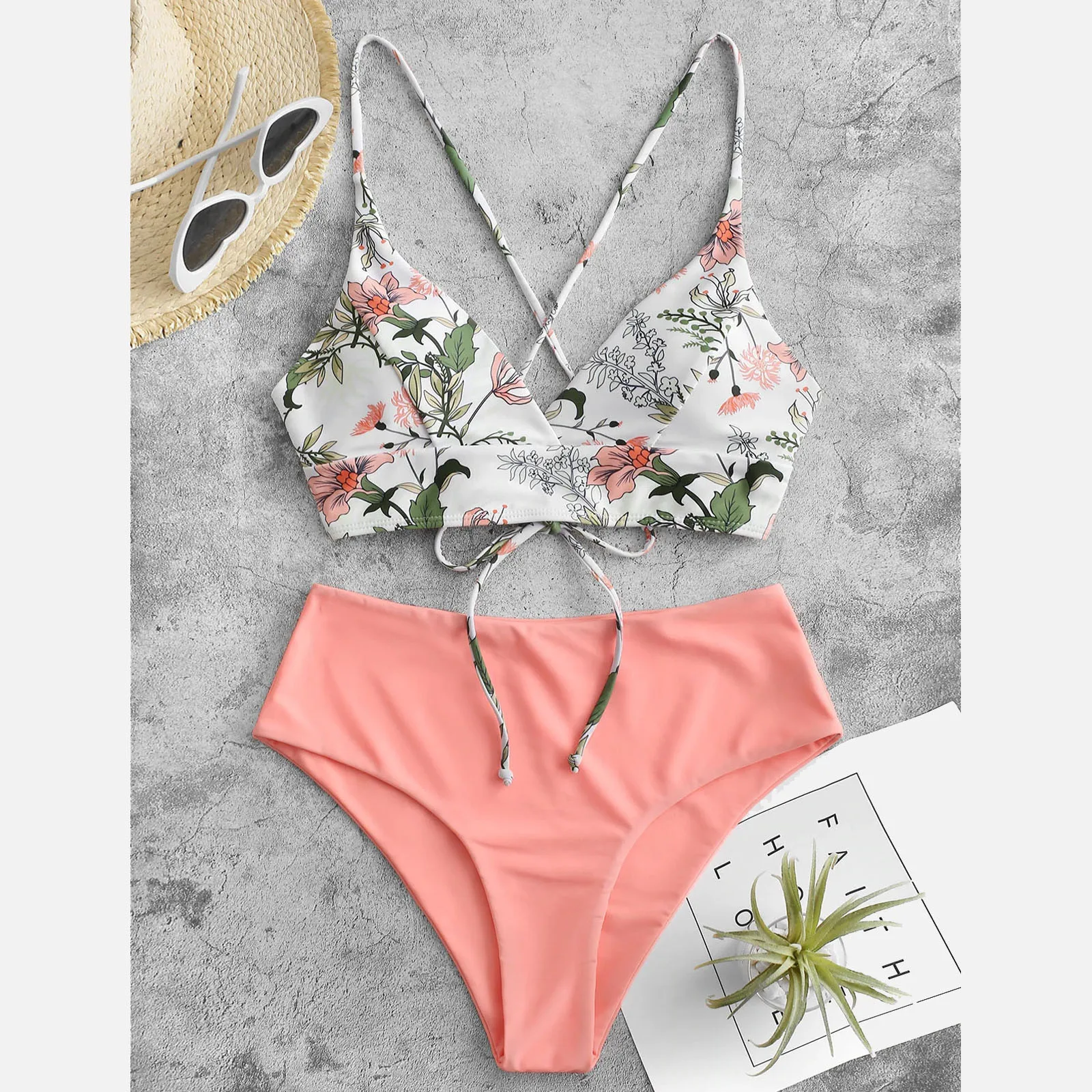 

Women Sexy Two Piece Flower Print Split Sets Plus Size Beachwear Swimsuit Bikini Elegant Bathing Suits 2021Ladies Beachwear