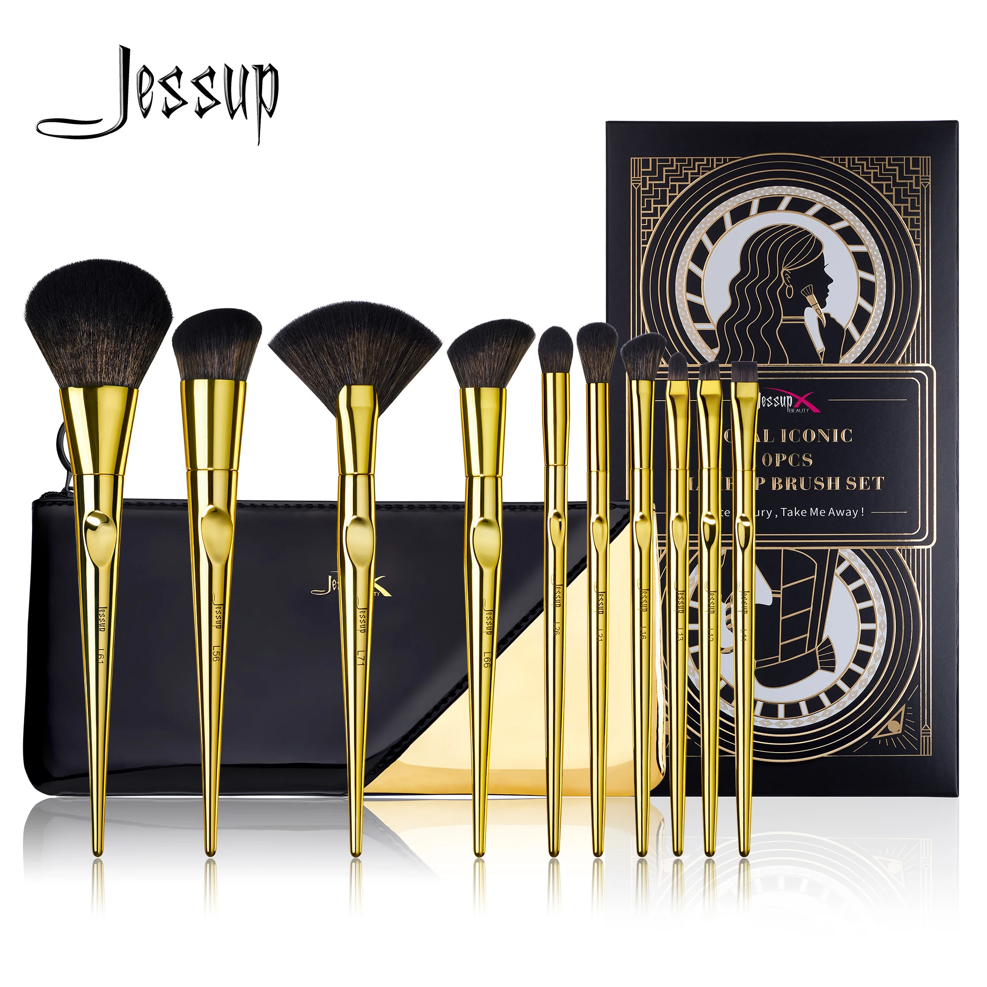 Jessup 13 pezzi set di pennelli per trucco Premium sintetico grande  fondotinta in polvere evidenziatore correttore contorno Eyeliner di  precisione