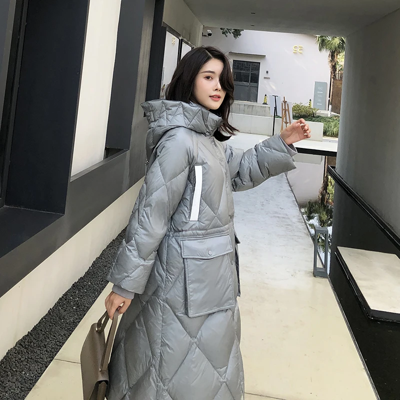 

Women's Winter Down Jacket 2020 White Duck Down Coat Female Puffer Jacket Hooded Korean Long Ladies Coats KJ3702