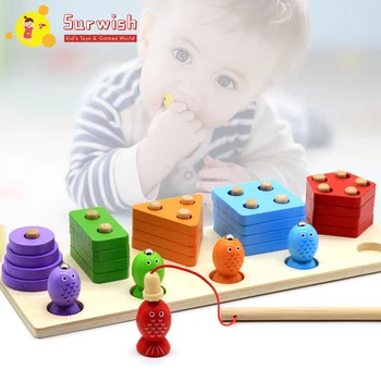

Surwish Wooden Magnetic Fishing Game Geometry Column Shape Sort Building Block Educational Kids Toys Set Kid'S Toy Games