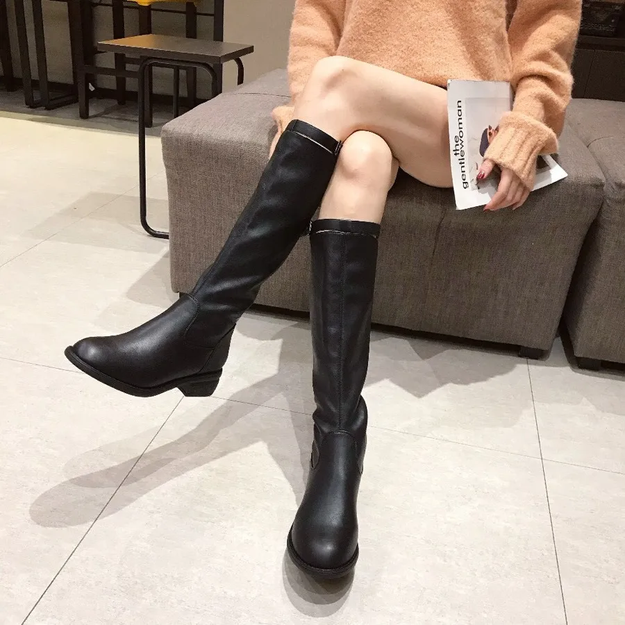 

British Style Boots Biker Boots Women's 2019 Autumn And Winter New Style round-Toe Chunky Heel Combat Boots Fashion Zipper Hos