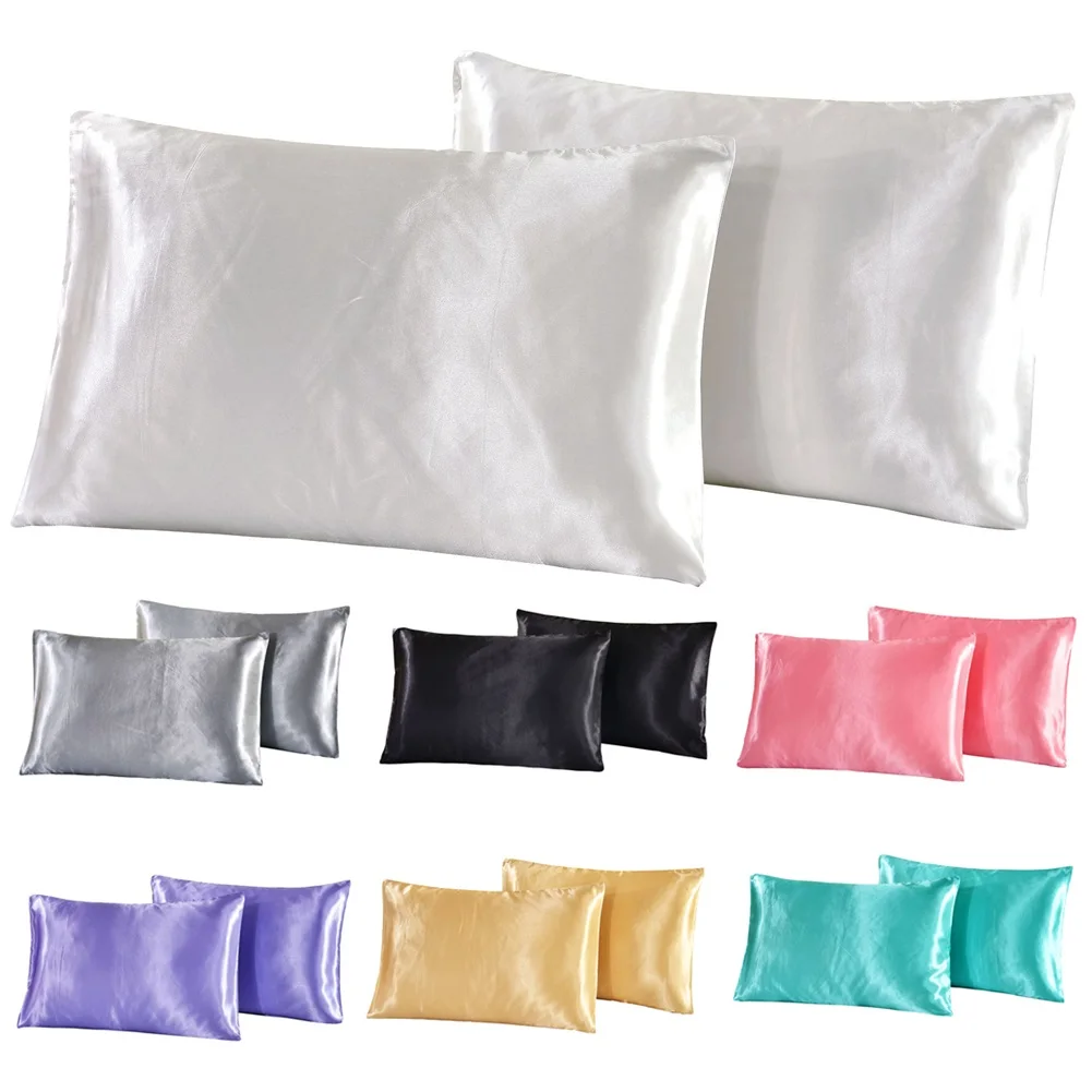 1Pc Queen Satin Silk Pillowcase Pillow Case Cover Home Bedding Smoothy Pillow Rectangle Bedding Pillow lace pure satin silk bedding set luxury duvet covers pillowcase soft couple bed sheet bedclothes single double queen king white