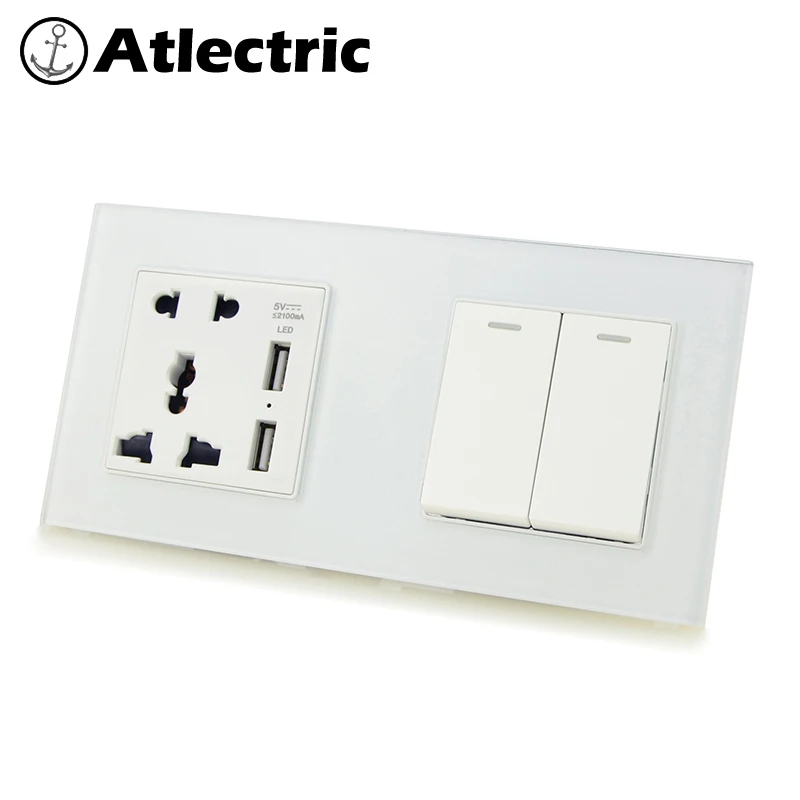 

Atlectric Universal Power Socket Dual USB Charging Port 1 2 3 4 Gang ON/OFF Light Switch Lamp Light Double Wall Outlet
