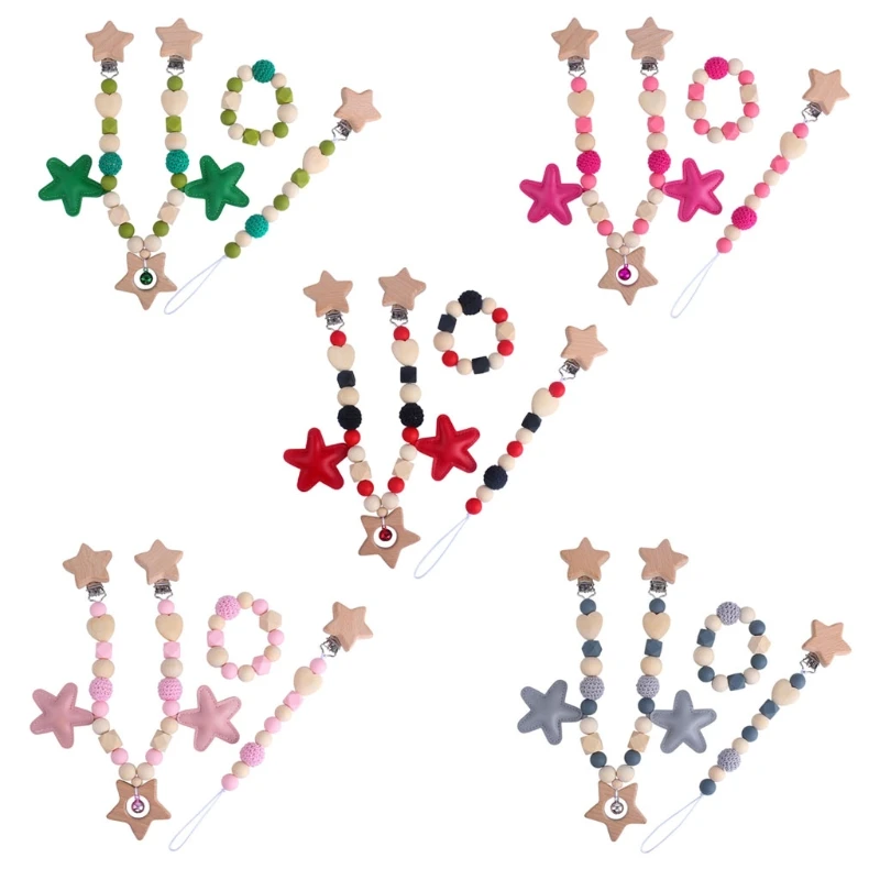 

Wooden Teether Baby Play Gym Pacifier Clip Chain Silicone Beads Dummy Clip Baby Teether Stroller Toys Pram Chain Clip Bell