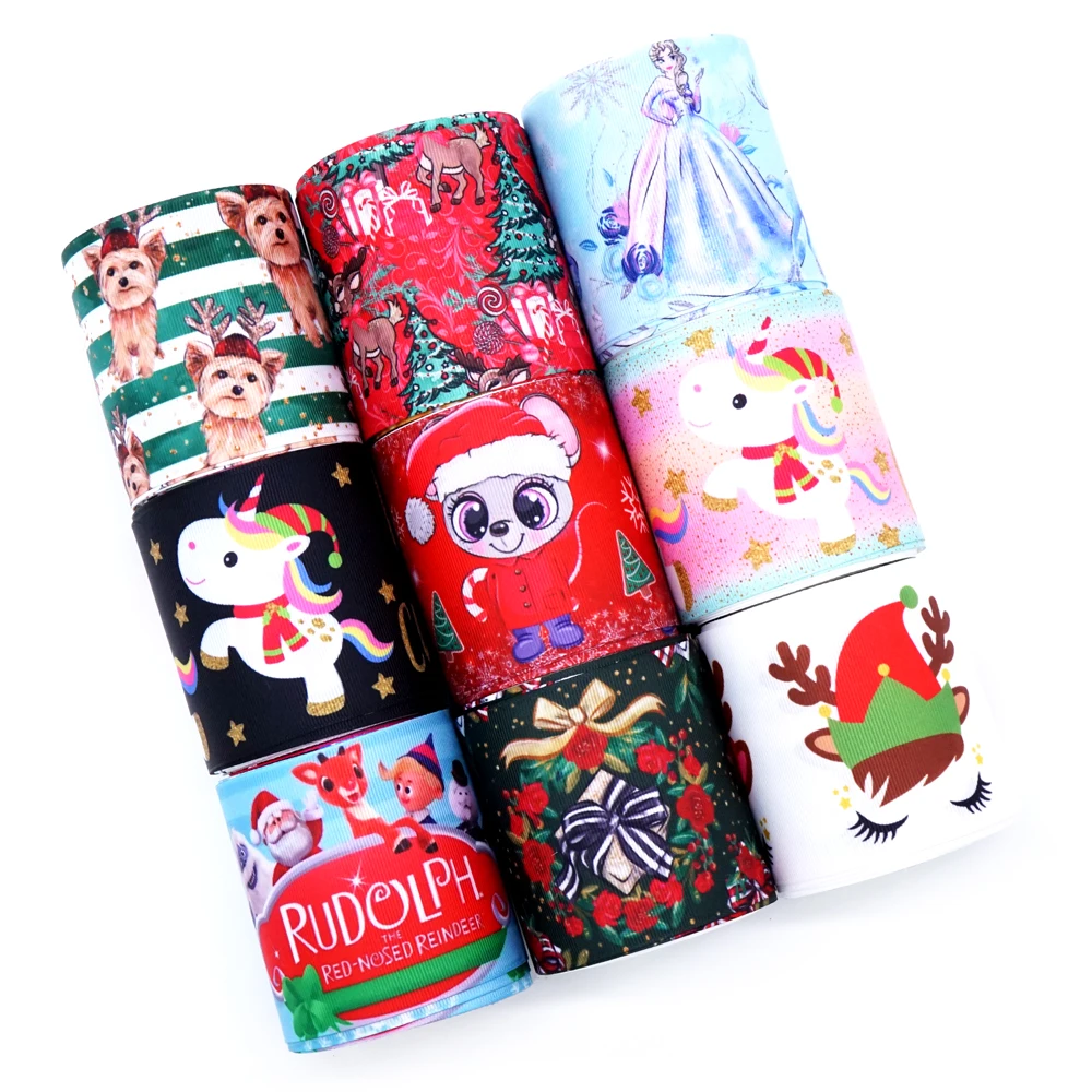 

Free shipping 50 yard per size christmas ribbon printed grosgrain ribbon 32176