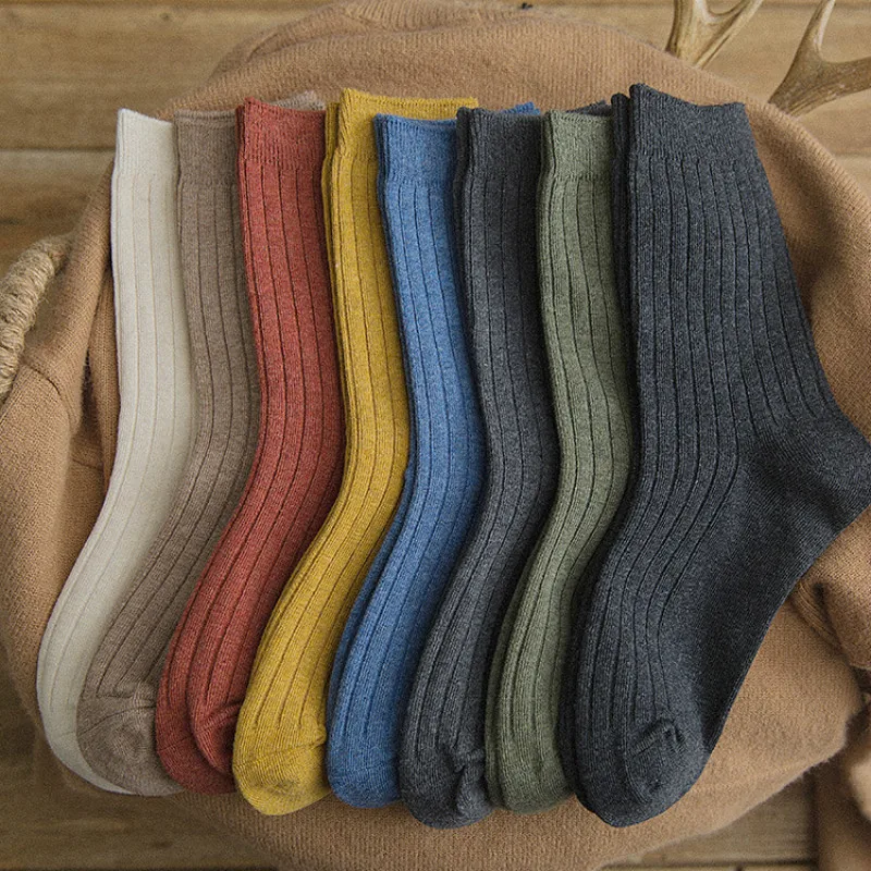 

Socks Women's Double Needle Ladies Cotton Socks Pure Color Casual Korean Women's Trendy Socks