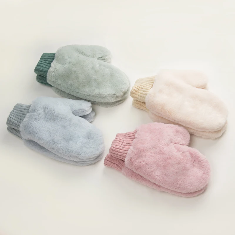 

2019 New Solid Winter Gloves Women Mittens Rabbit Velvet Inside Arctic Velvet Thickened Dual-layer Hang on Neck Type Mittens