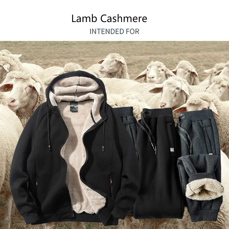 Cheap Casual Sports Sweatsuit Winter Men Sweat Suit Plus size 6XL 7XL 8XL Hooded Tracksuit Male Thick Zipper 2 PCS Men Sets Cashmere