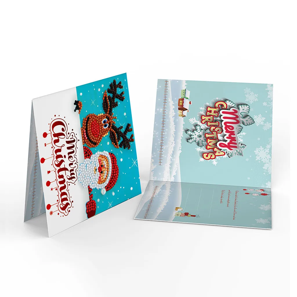 8 шт. Рождественская открытка с изображением лося, Санта-Клаус, снеговик, алмазная картина, милый дизайн, Рождественская Подарочная карта, Набор новогодних подарков, подвеска