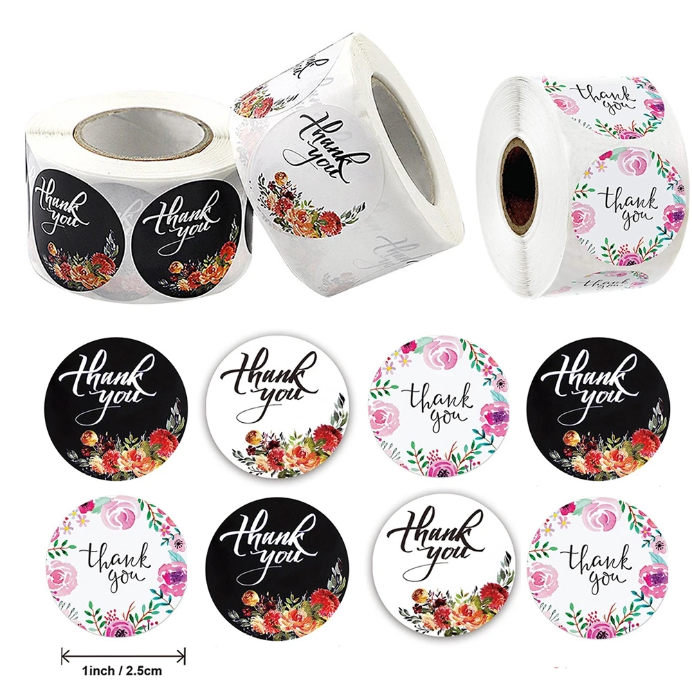 

500Pcs/Roll Round Thank You Stickers Seal Labels Flower Color Wedding Party Envelopes Decoration Stationery Stickers