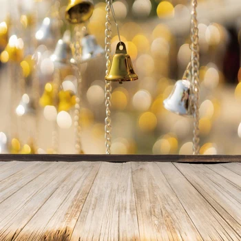 

Photo Backgrounds Christmas Bell Ring Fantasy Polka Dots Light Bokeh Wood Floor Party Baby Portrait Photo Backdrop Photo Studio