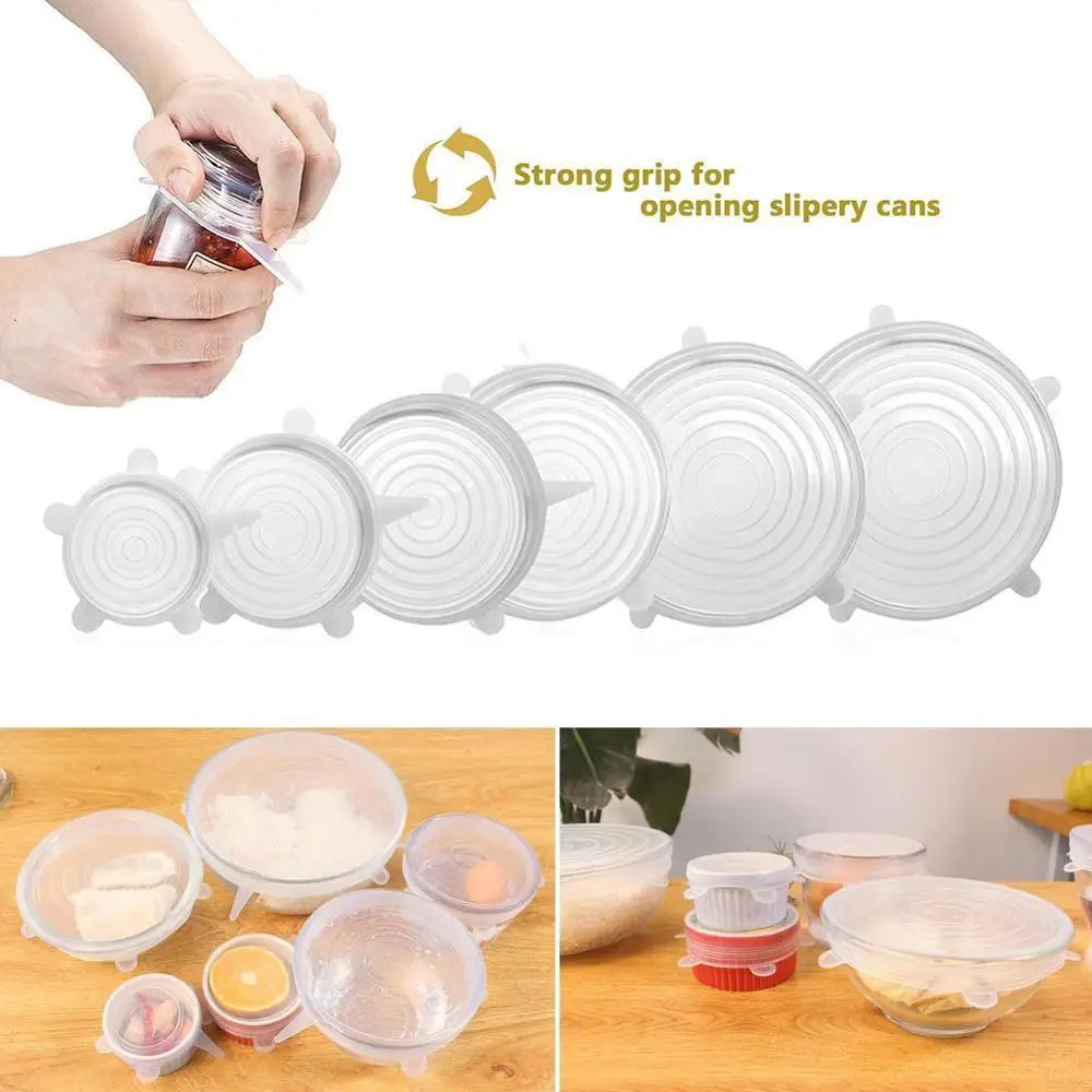 6pcs/set new Reusable silicon stretch lids universal lid Silicone food wrap bowl pot lid silicone cover pan cooking Kitchen