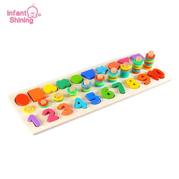 

Infant Shining Wooden Toys Learning Toys 3 in 1 Puzzle Digital Shape Rings Mach Toy Pairing Perschool Education Baby Gift
