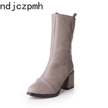 

Boots Women Winter The New Fashion Pointed Zipper Thick Heel High Heel Middle Tube Women Shoes Plus Size 34-43 Heel Height 7.5cm