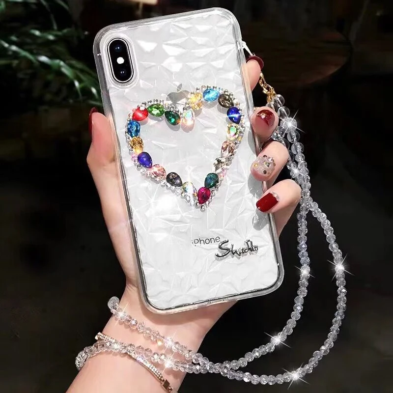 

Luxury Bling Glitter Love Diamond Case For iPhone 11 2019 XI Max XIR 8 7 6S Plus XR XS Max Cover With Strap Soft TPU Clear Case