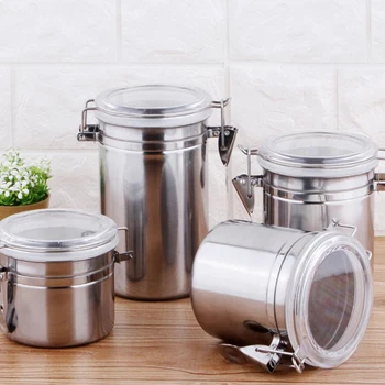 

Stainless Steel Sealed Canister Tanks Coffee Bean Sugar Tea Storage Jar Bottle Kitchen Can Pot Metal Box Bowl