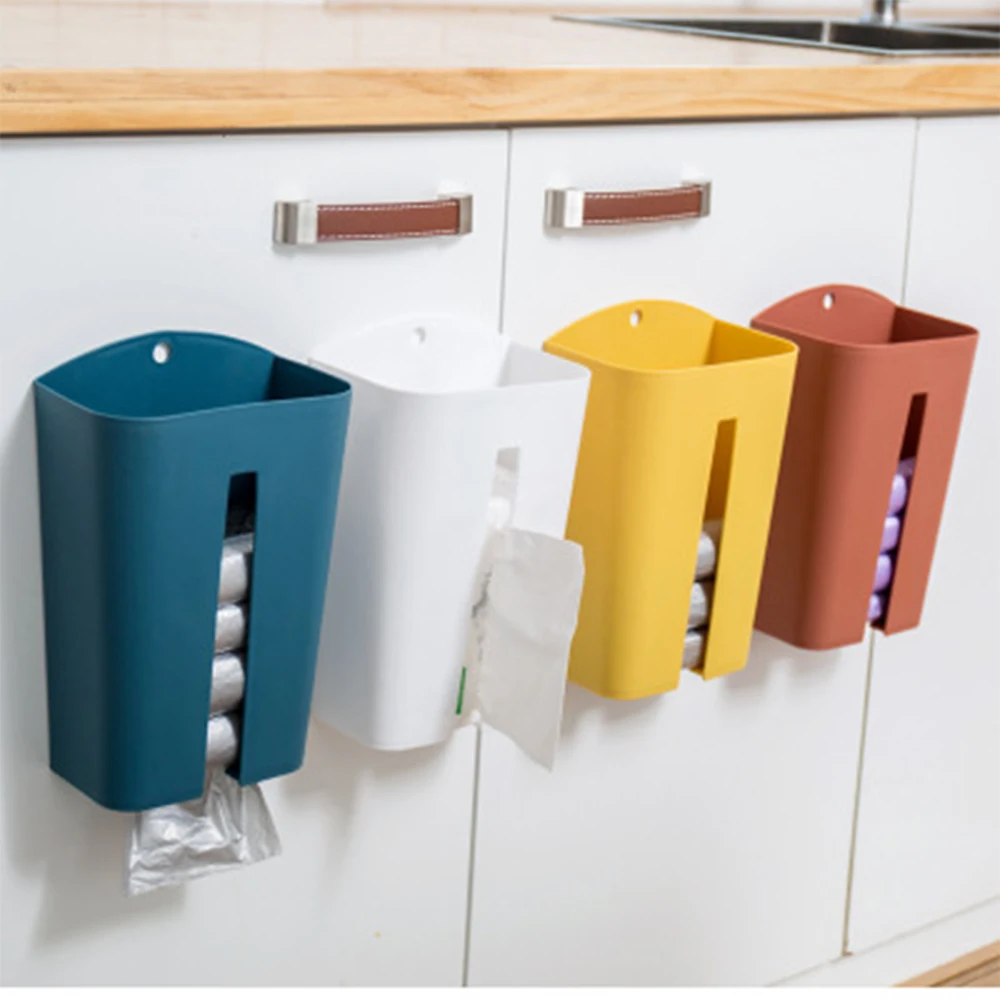 

Solid Color Tissue Storage Box Trash Bag Storage Dispenser Plastic Bag Storage Organizer Wall Mount