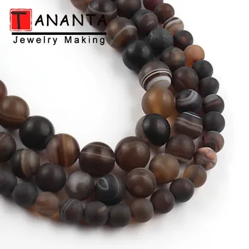 

4-12 MM Coffee Brown Striped Agates Beads Matte Natural Stone Round Loose Diy Beads For Jewelry Making Bracelet Necklace 15 Inch