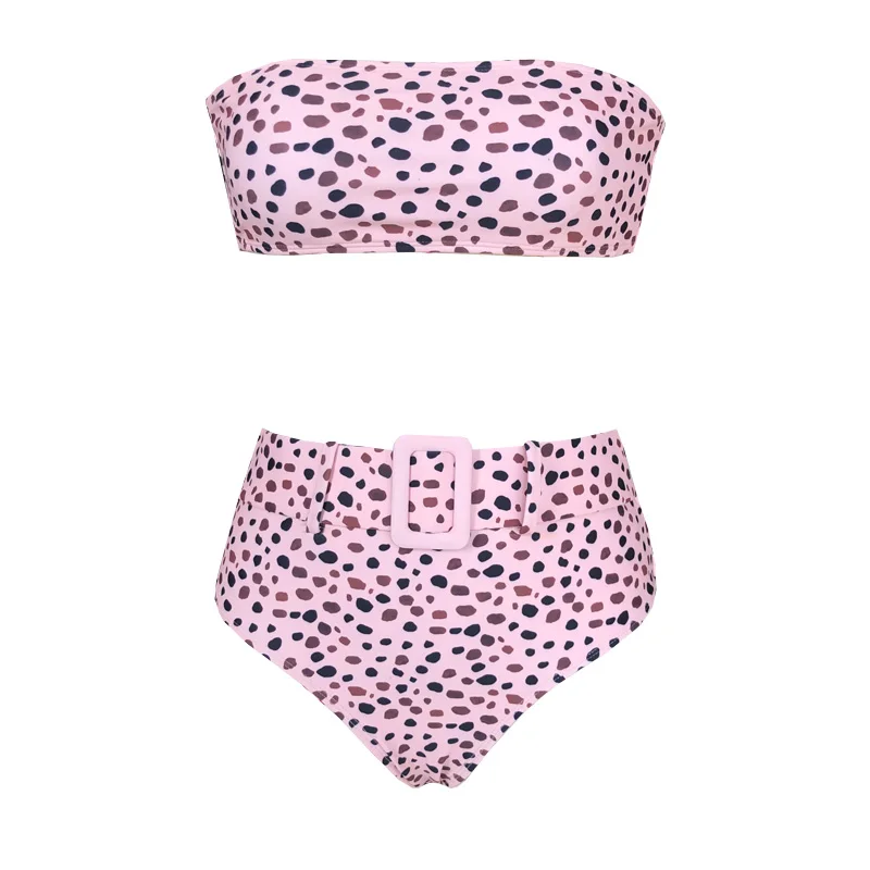 2020 Leopard Dot Split Flat Chest Skinny Bikini Swimsuit Waist Tie Bikini Sexy Backless Swimsuit Bikini Set White Flower Beach Bikini_9