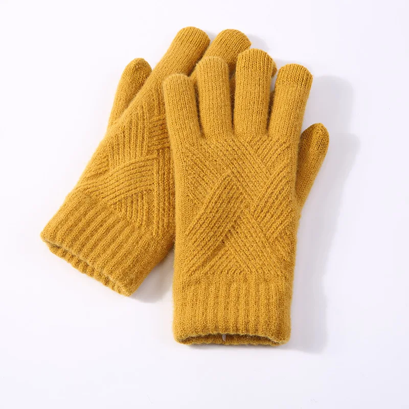 Перчатки, женские митенки Crochte Touch-screen теплые тянущиеся вязаные варежки Имитация шерсти полный палец Guantes женский Вязание крючком утолщение - Цвет: Yellow