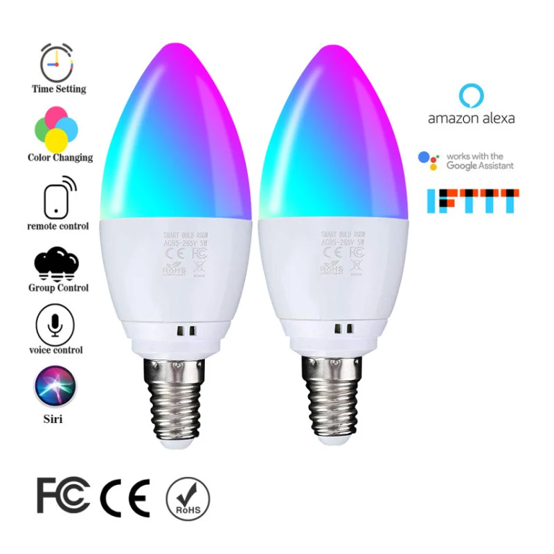 Умсветильник лампа B22 E27 с Wi-Fi 5 Вт светодиодная RGB работает Alexa/Google Home 85-265 в + белый