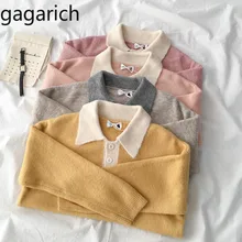Gagarich свитер контрастного цвета осень женский корейский стиль Свободный пуловер с длинным рукавом Топ Тренд