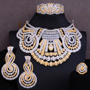 

BIG FASHION 4PCS Luxury BOLD Chokers African Jewelry Set For Women Wedding earings fashion jewelry 2020 indian jewelry Sets