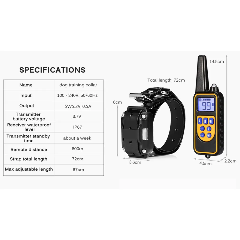 Kopen 800 M Elektrische Hond Opleiding Kraag Waterdicht Oplaadbare Halsband Met Afstandsbediening Ontvanger Pet Training Collar Dropship