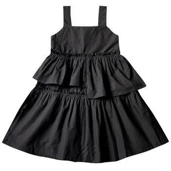 

6 to 16 years kids & teenager girls summer solid cotton casual ruffle layered flare dresses girl fashion sleeveless vest dress