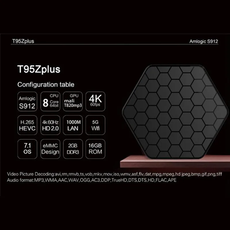 T95Z Plus 7,1 NOUGAT S912 Восьмиядерный ТВ приставка Bluetooth 4,0 двухдиапазонный Wi-Fi KD 18,3