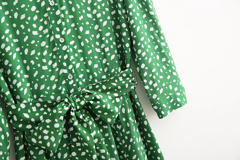 SheMujerSky женское зеленое длинное платье-рубашка элегантное осеннее платье с принтом и отложным воротником женские платья с поясом 2019 Макси