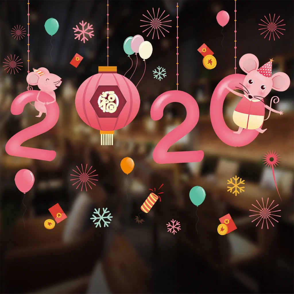 Наклейки на окна с новым годом 2020 мультяшная мышь наклейка для украшения дома